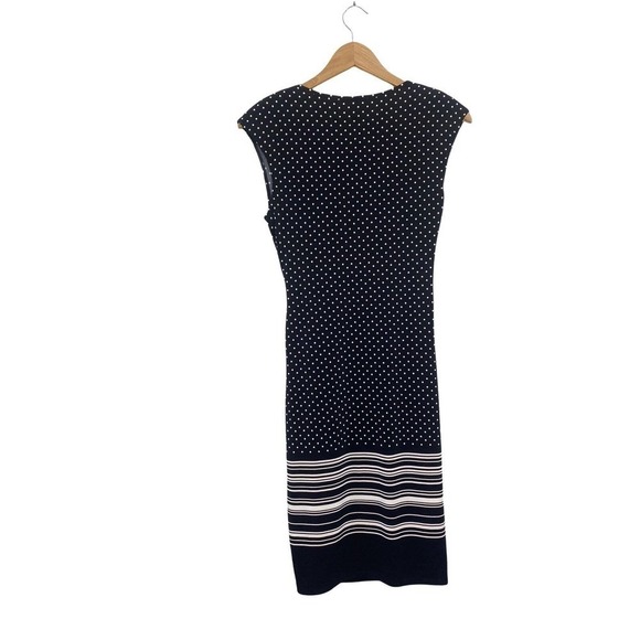 Chaps Black Sleeveless Wrap Dress Polka Dot Stripe V-Neck Bodycon SZ XS - Picture 2 of 9